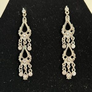Beautiful 1928 statement post earrings in silver with rhinestones
